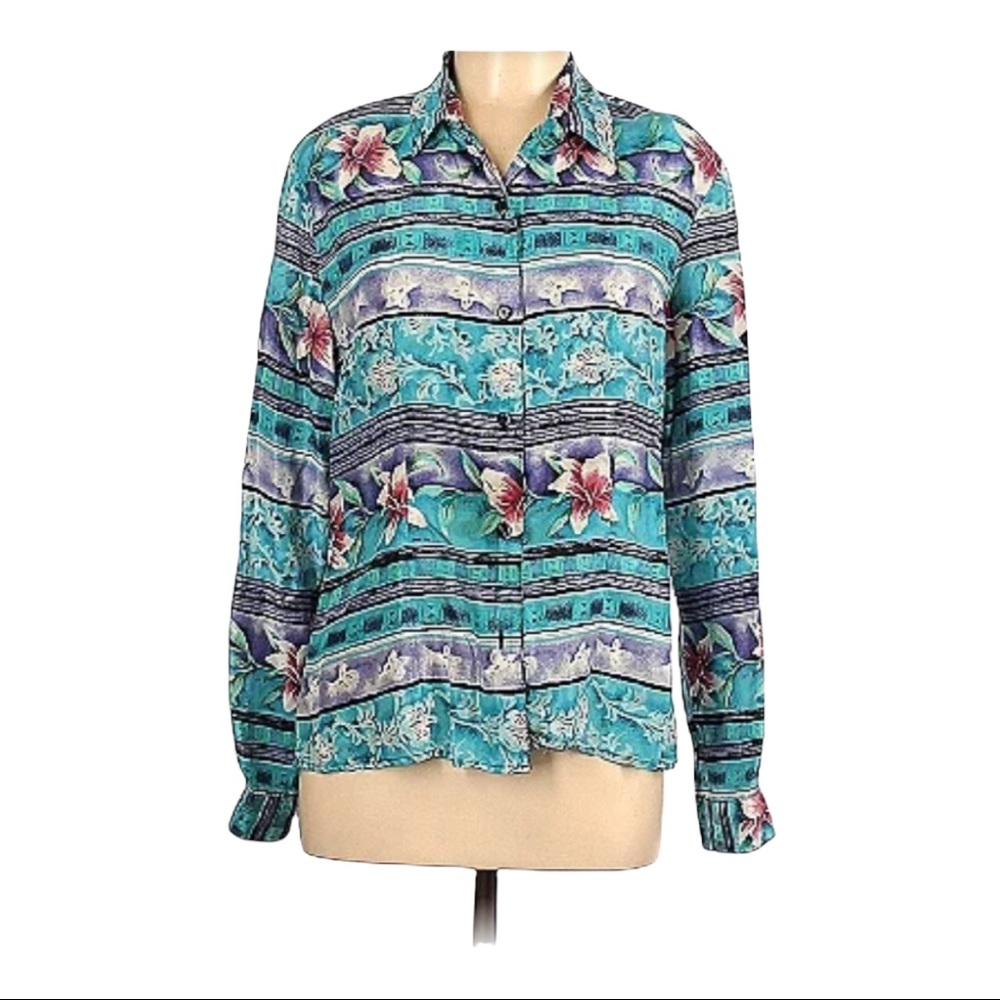 BEDFORD FAIR LIFESTYLE, LONG-SLEEVE SILK Shirt, SIZE M